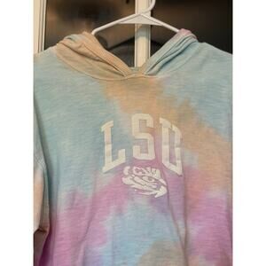 Unwind LSU cropped pastel tie dye hoodie small Louisiana State University Tigers